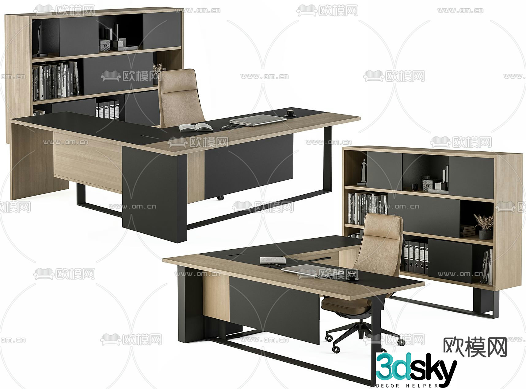 Executive desk file cabinet 3d model
