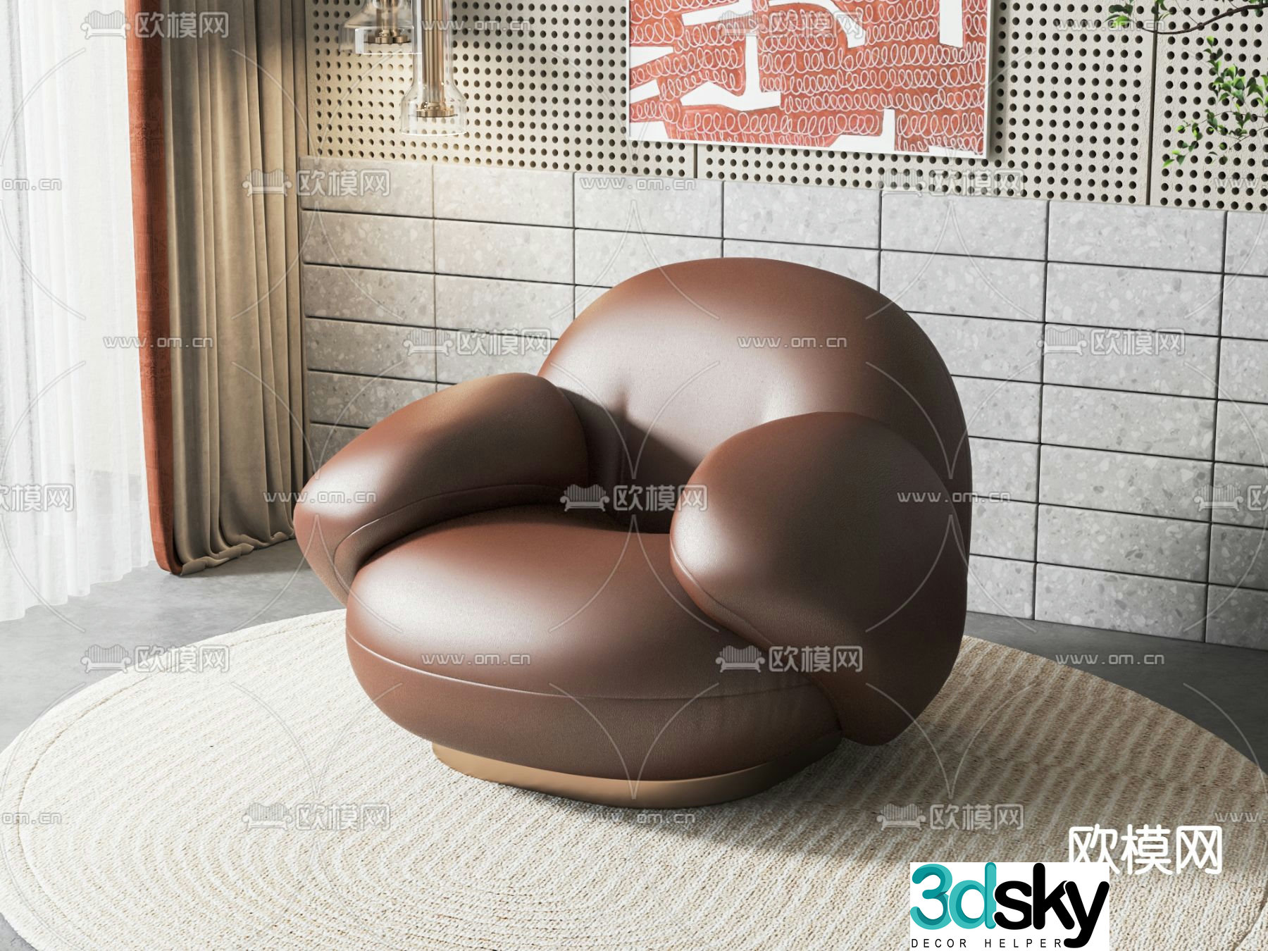 Leather sofa single sofa 3d model
