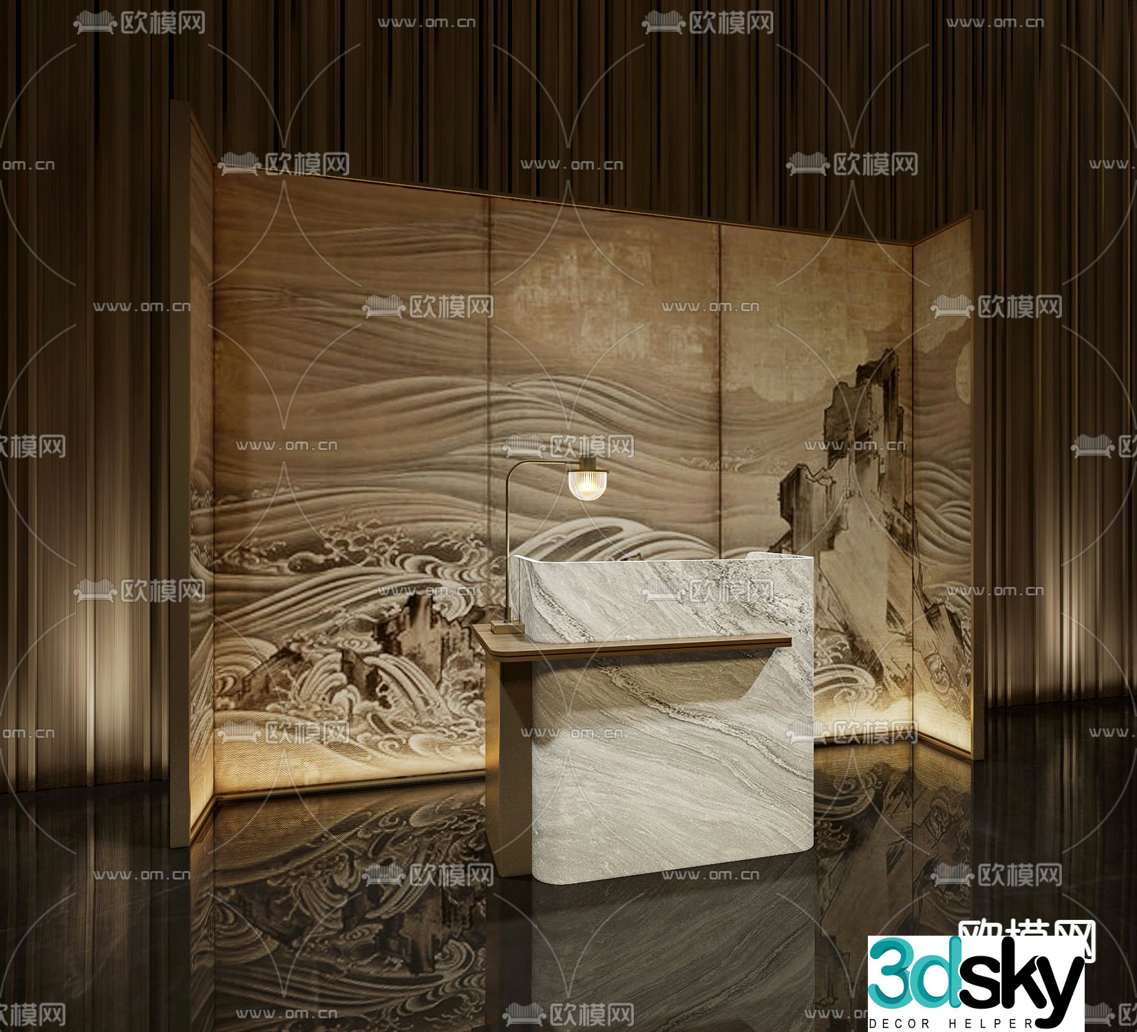New Chinese style front desk service desk reception desk welcome desk 3D model