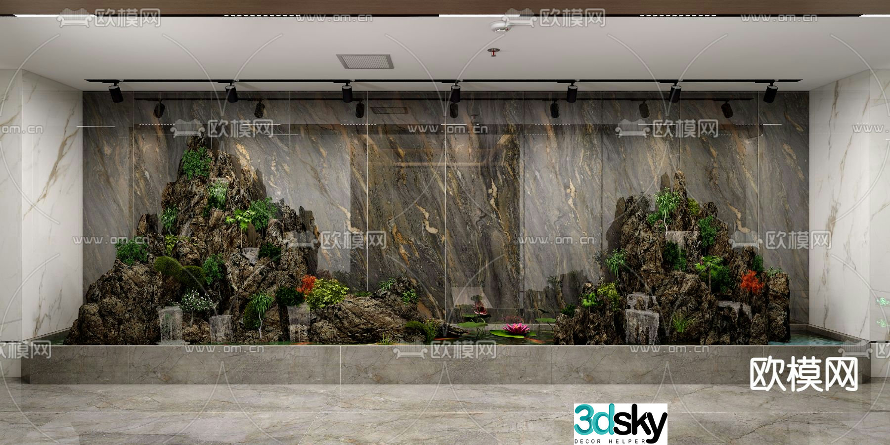Rockery fish pond landscape sketch 3D model