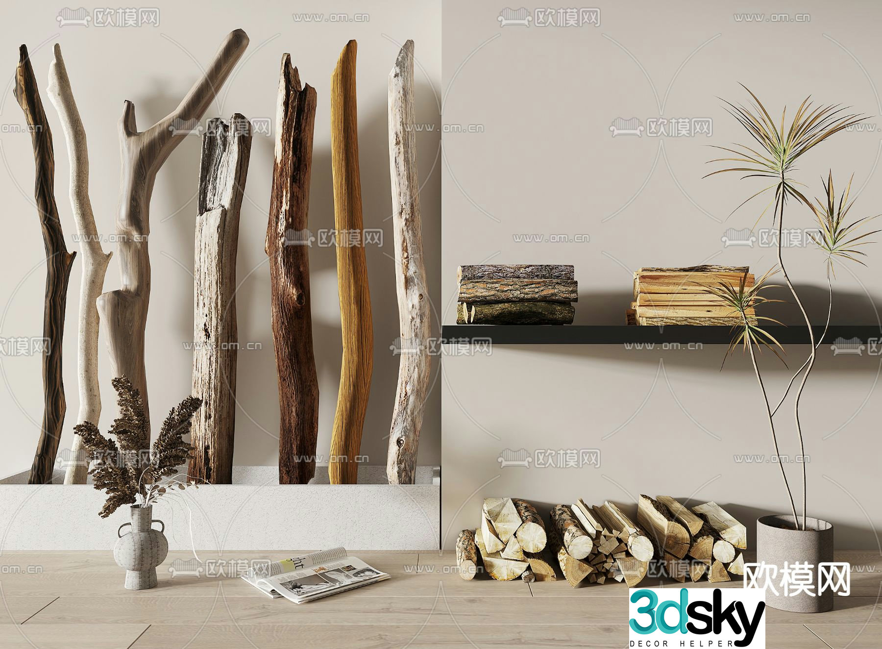 wood dead wood firewood pile 3d model