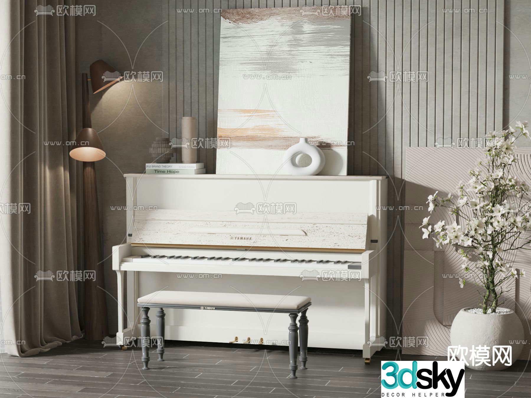 white piano 3d model