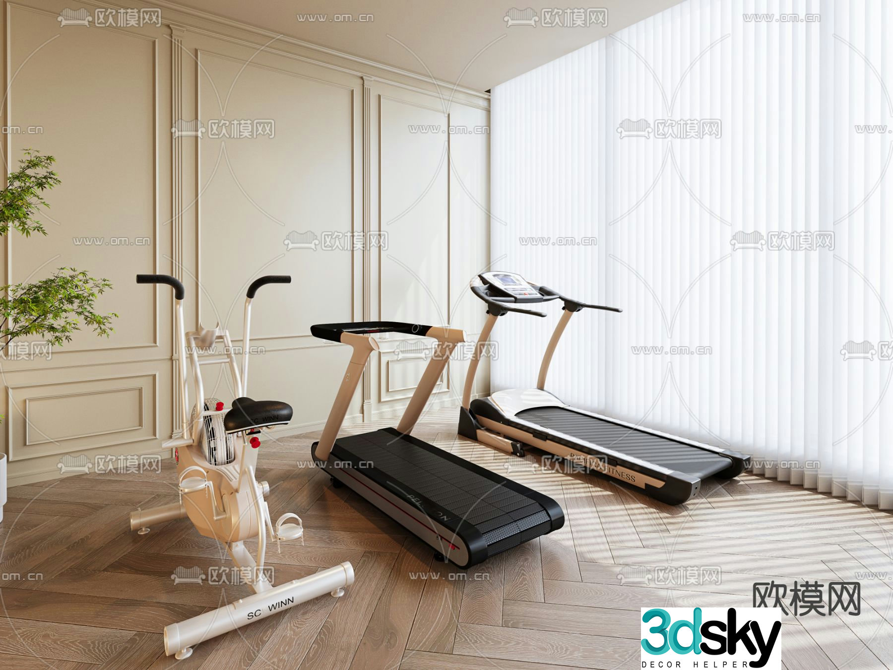 Fitness equipment treadmill spinning 3d model