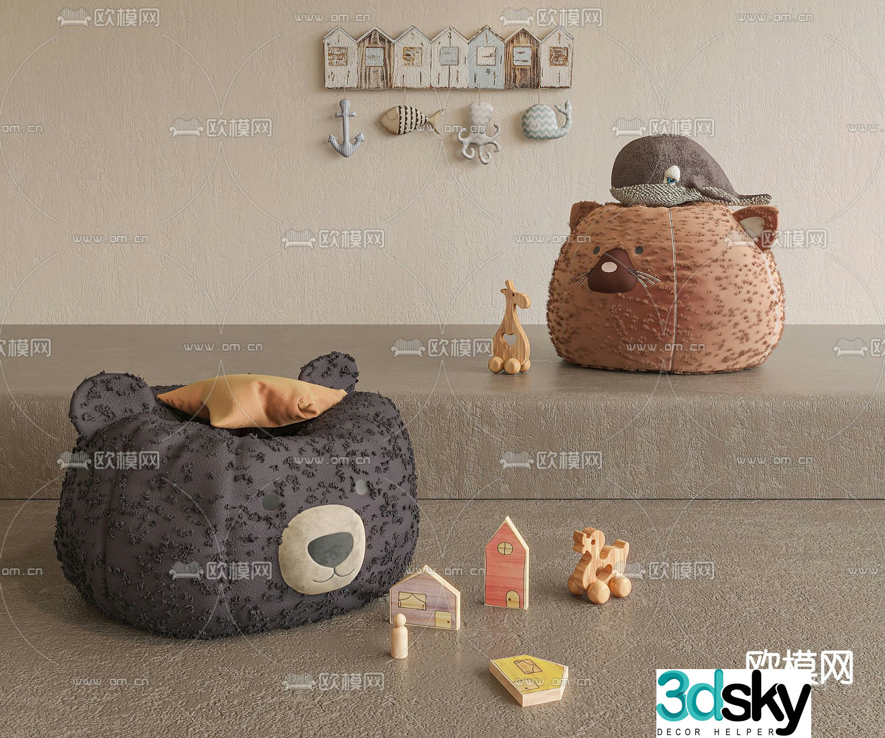 Children’s Bear Sofa Upholstered Sofa 3D Model