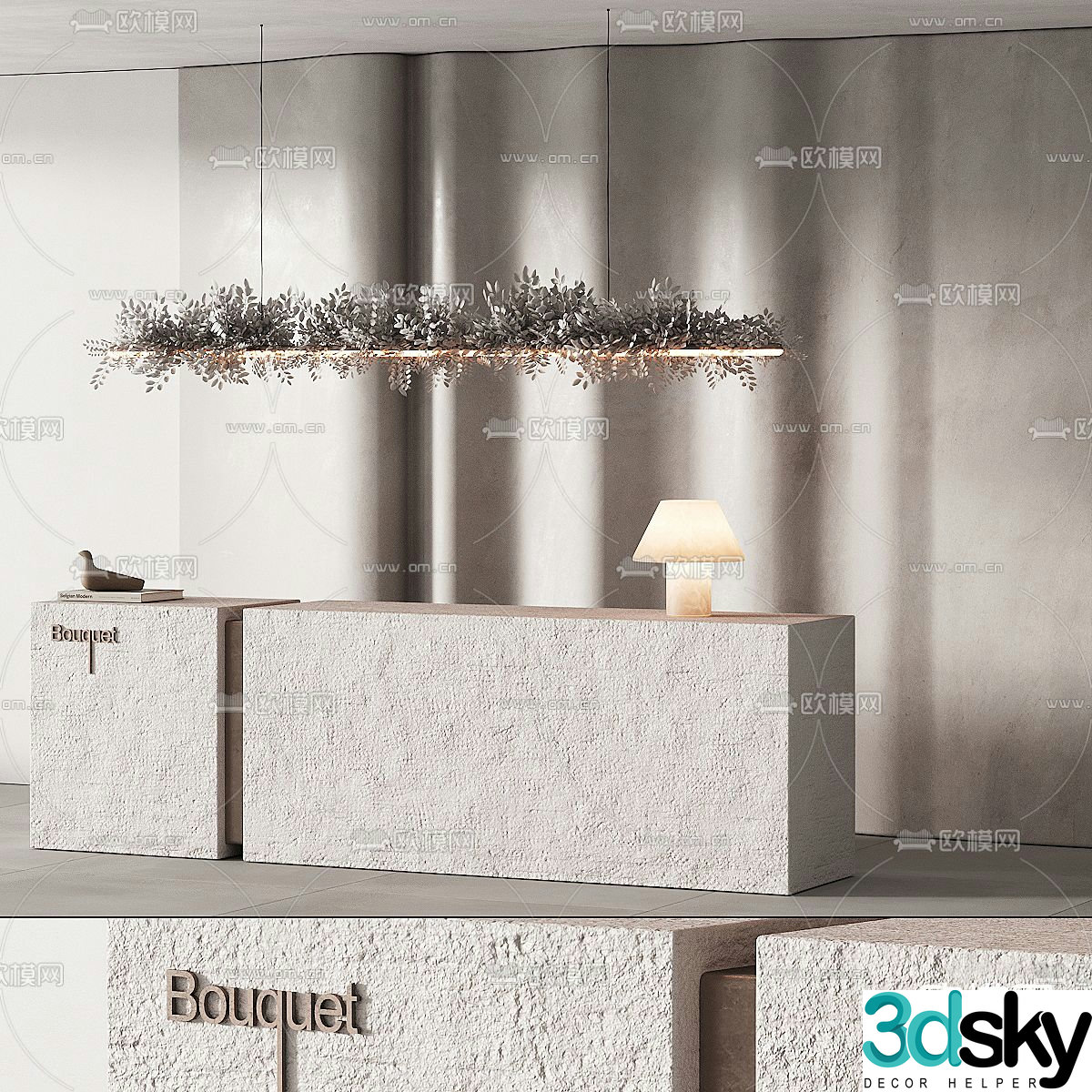 Wabi-sabi style front desk reception desk service desk 3d model