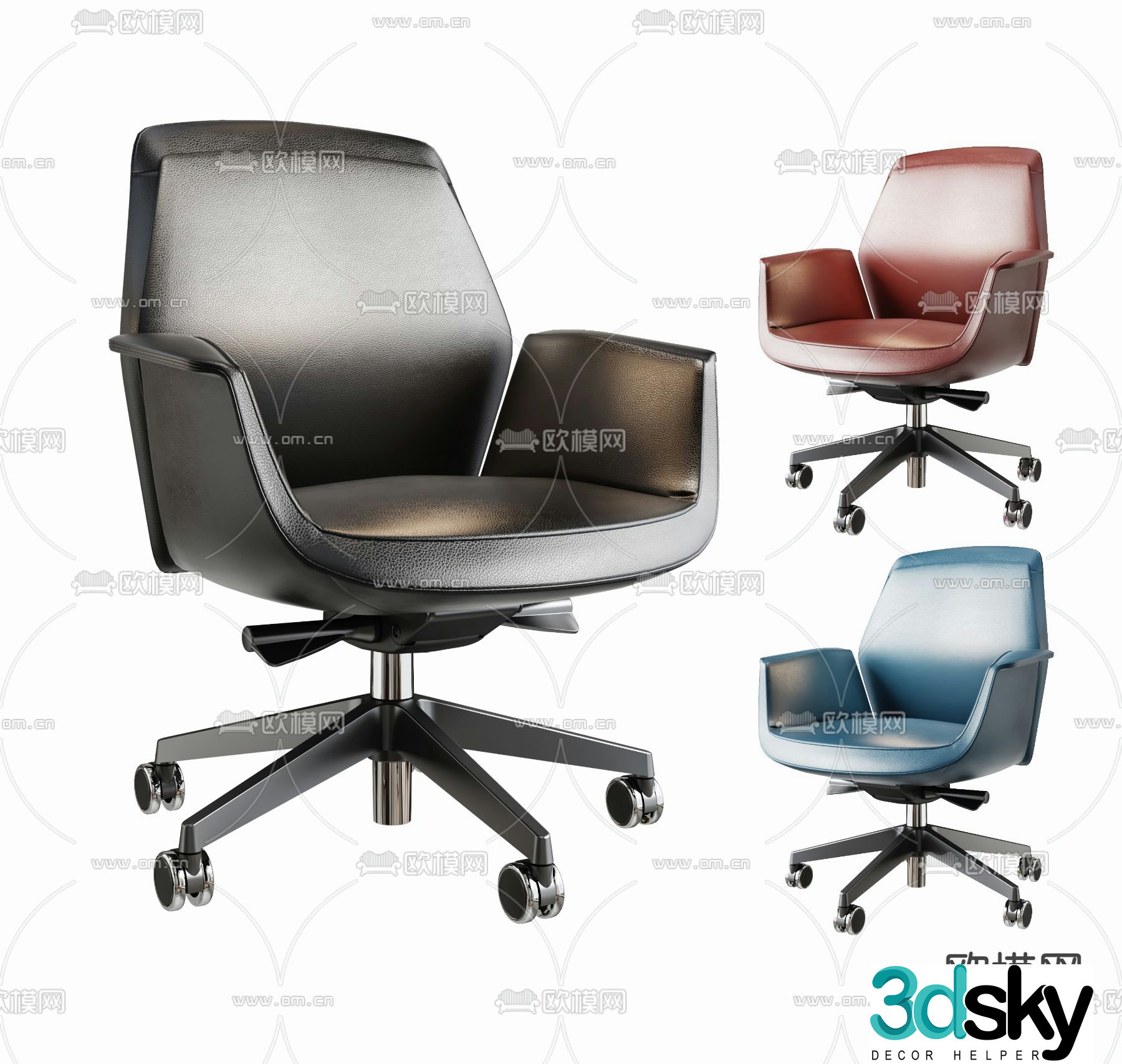 Crescent office chair staff chair 3d model