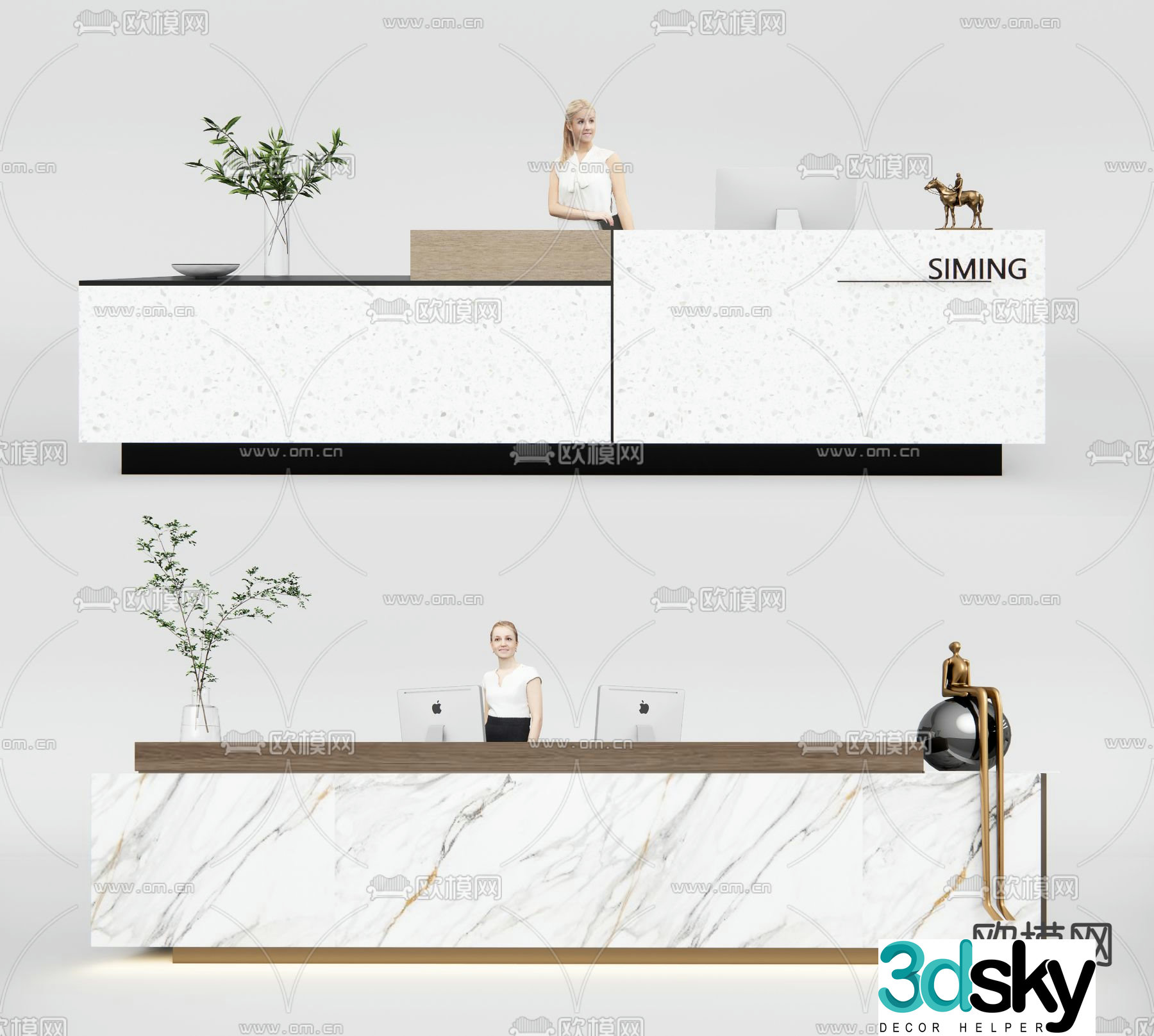 Marble front desk reception desk 3d model
