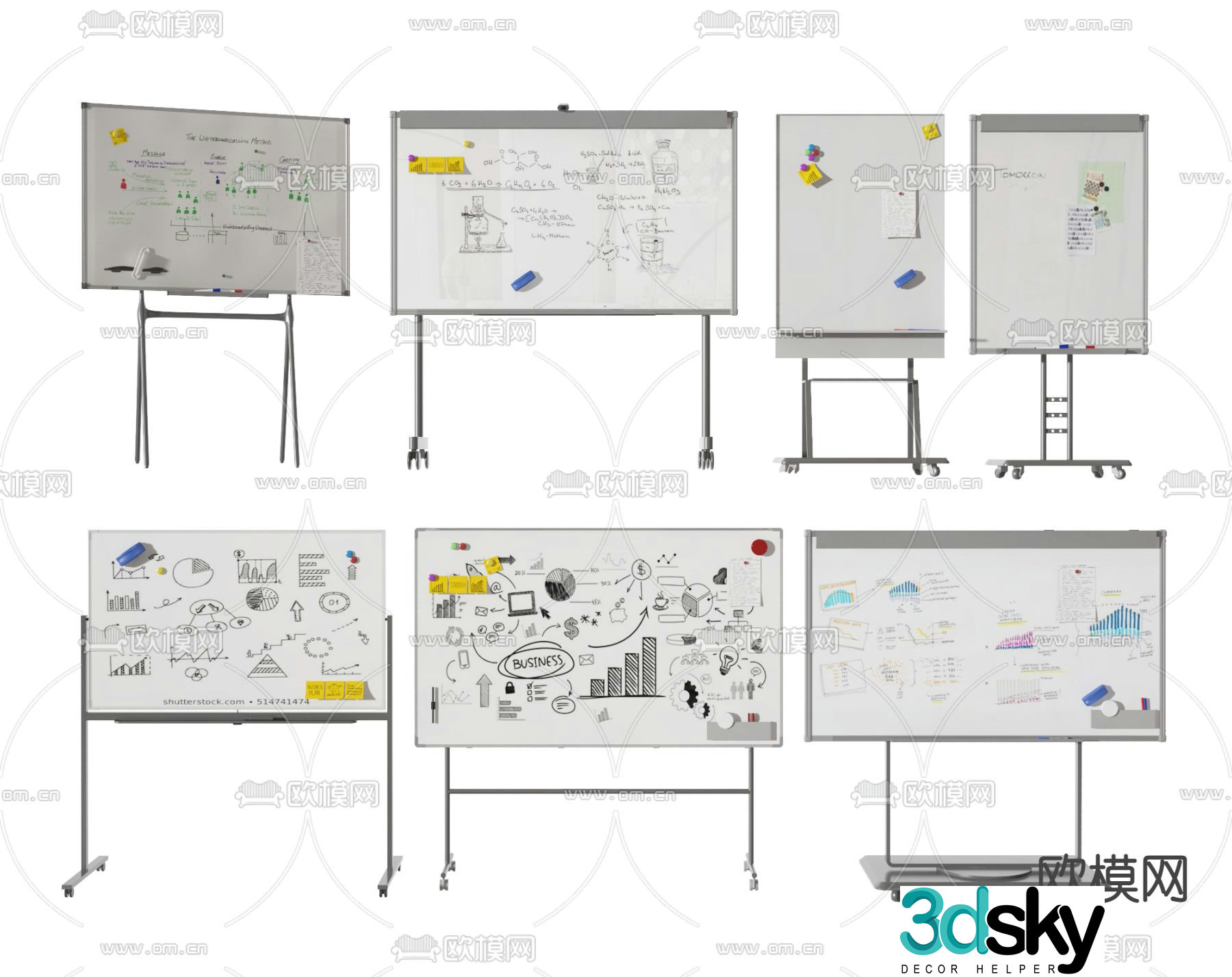 Office whiteboard writing board 3d model
