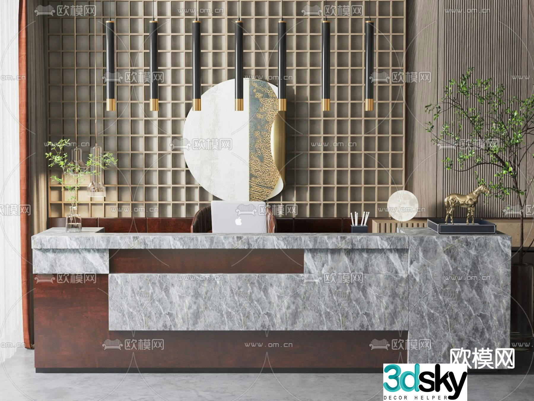 New Chinese style front desk reception desk 3d model