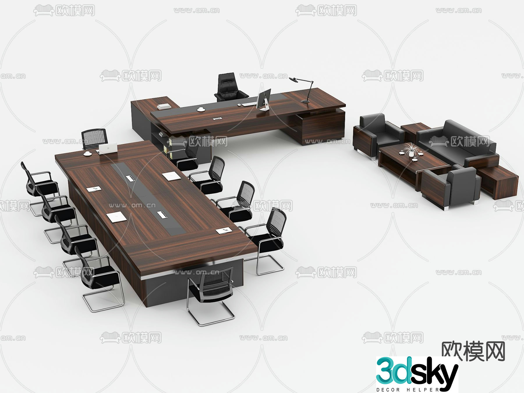 Solid wood conference table and chair desk office sofa 3d model