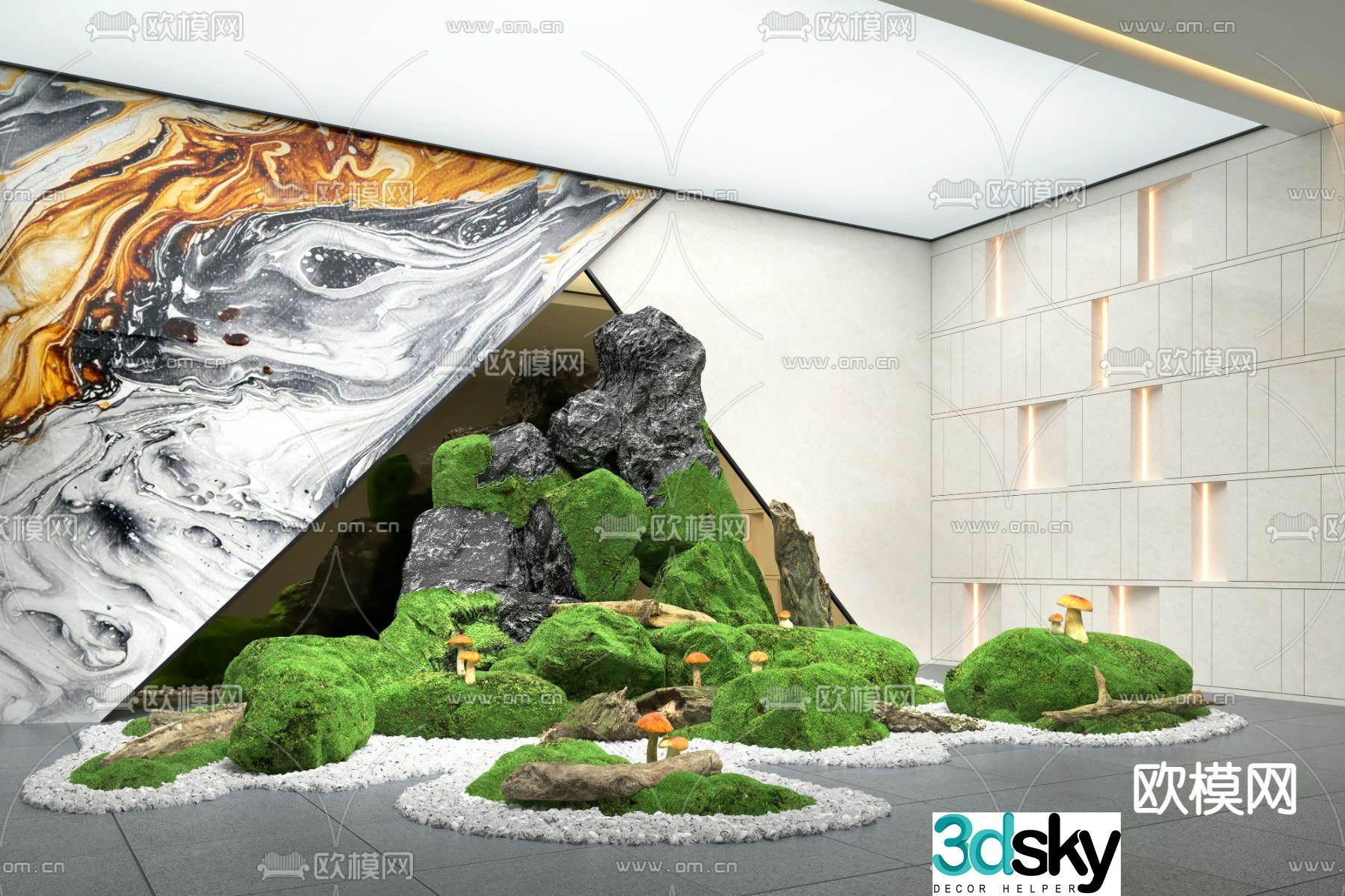 Rockery moss indoor landscape 3d model