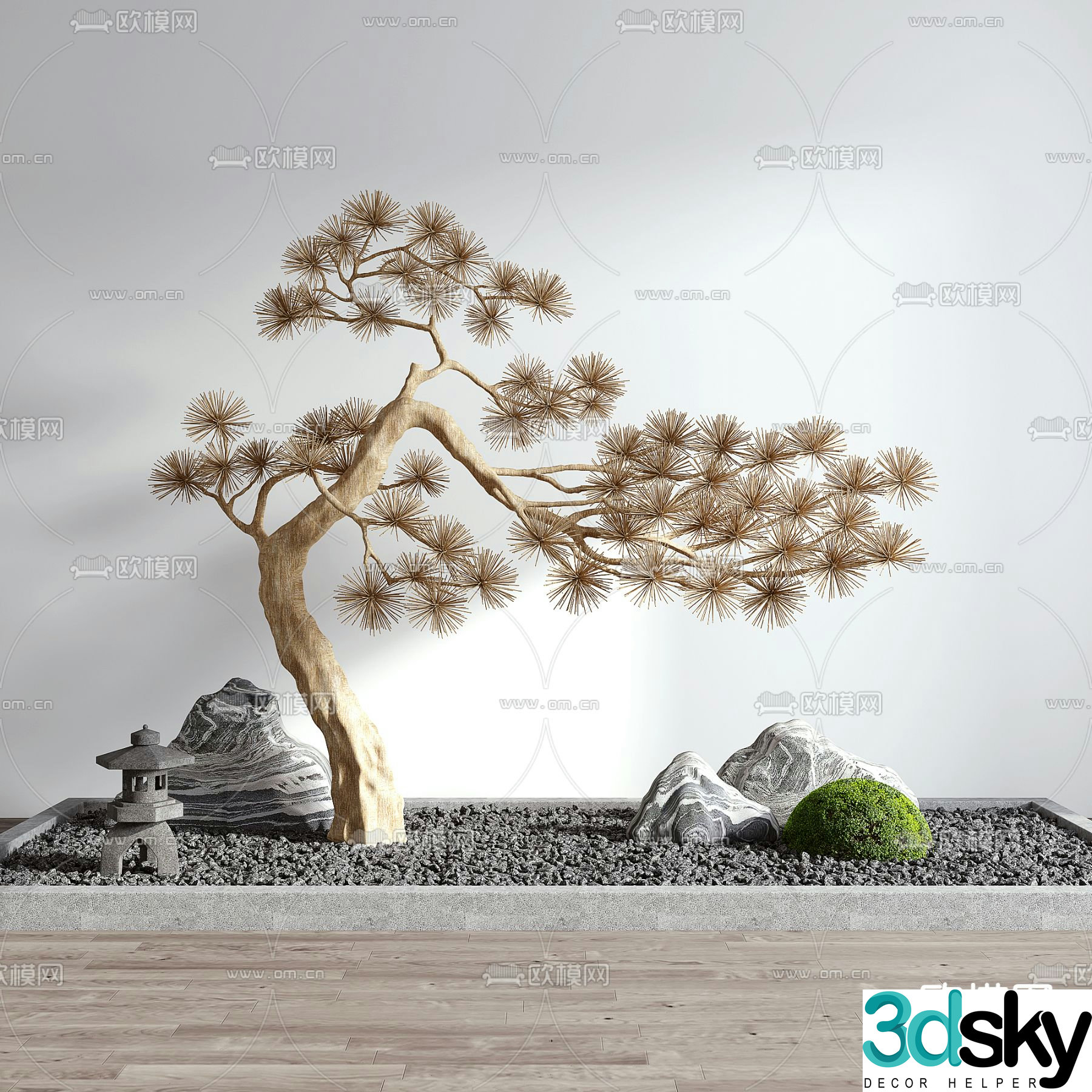 Pine tree rockery indoor landscape 3d model