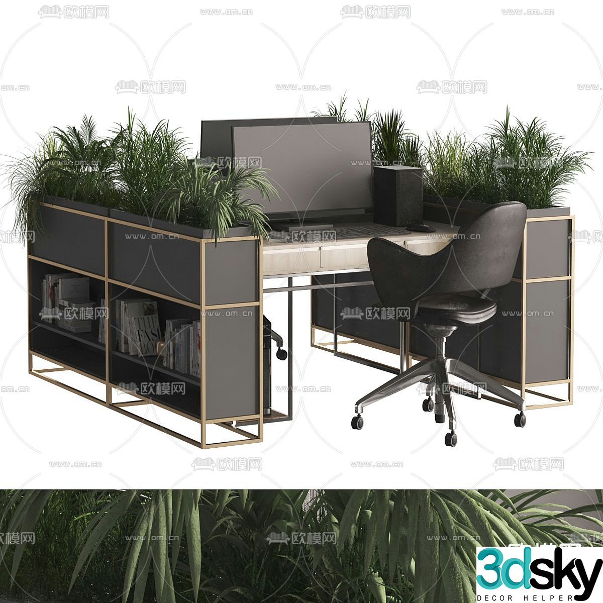 Card space desk workstation 3d model