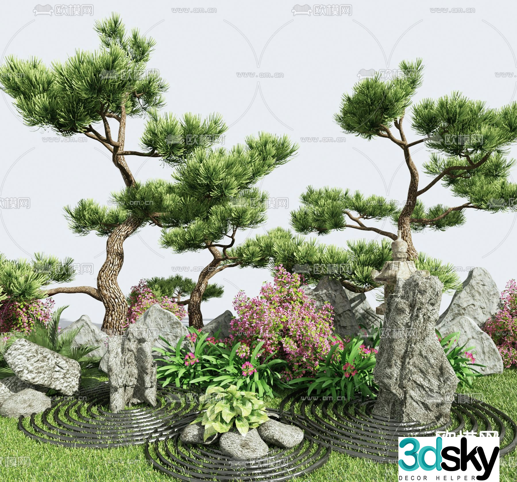 Pine tree rockery sketch 3d model