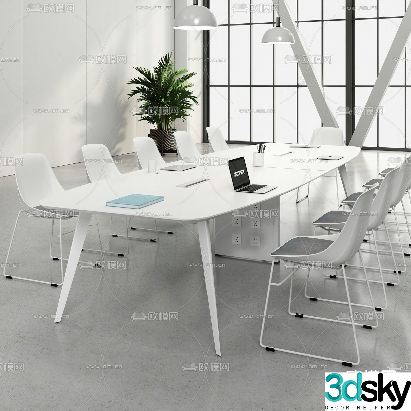 Modern conference table and chairs 3d model