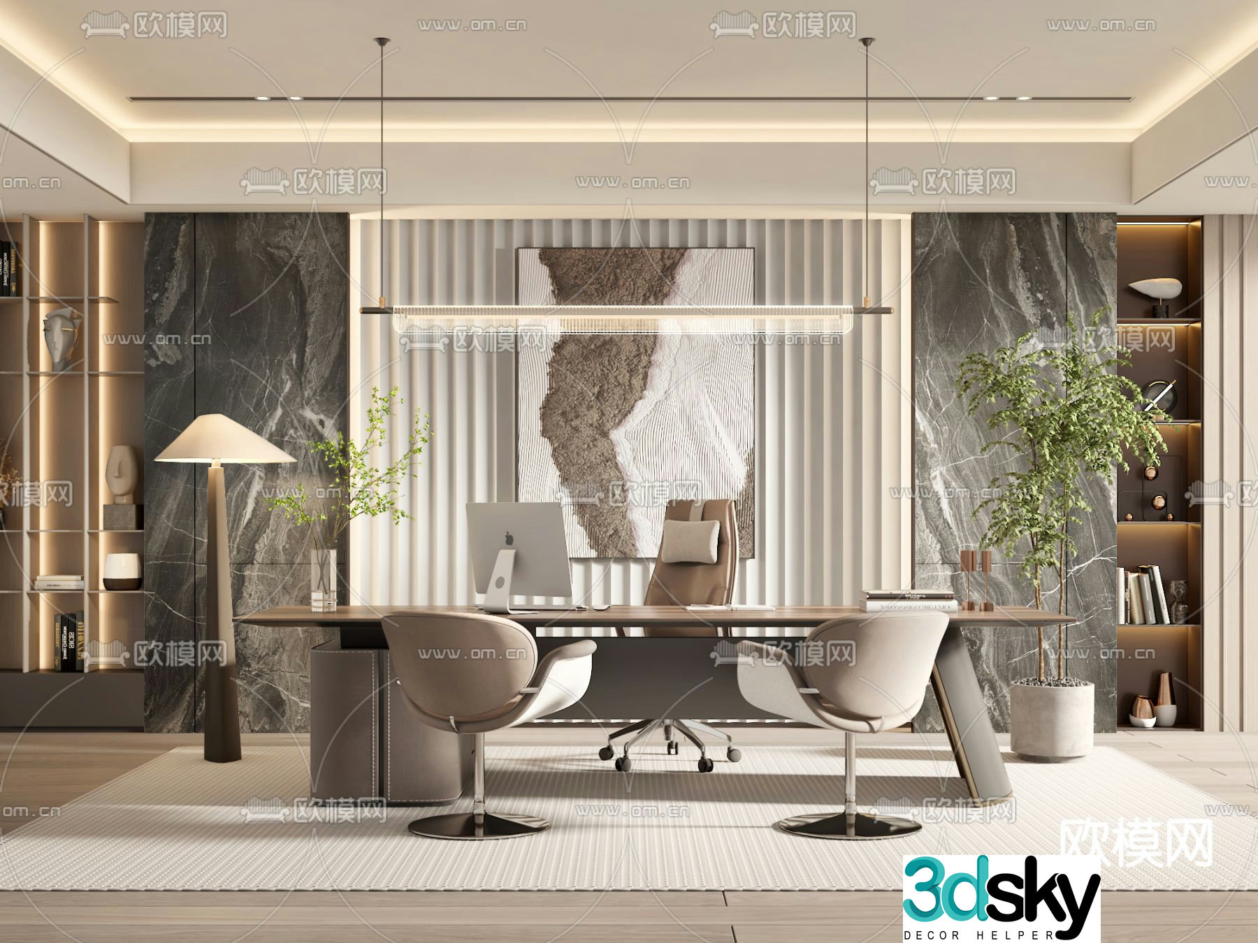 Desk tables and chairs boss table 3d model