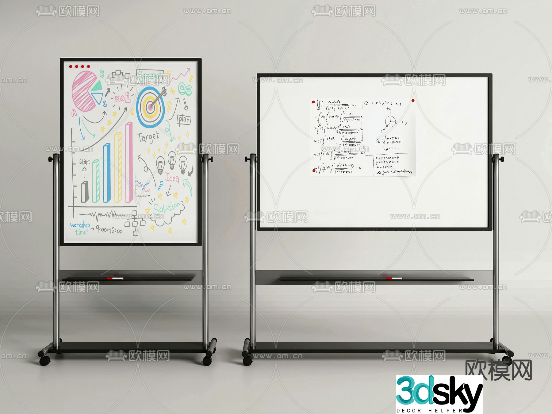 Office whiteboard mobile whiteboard writing board 3d model
