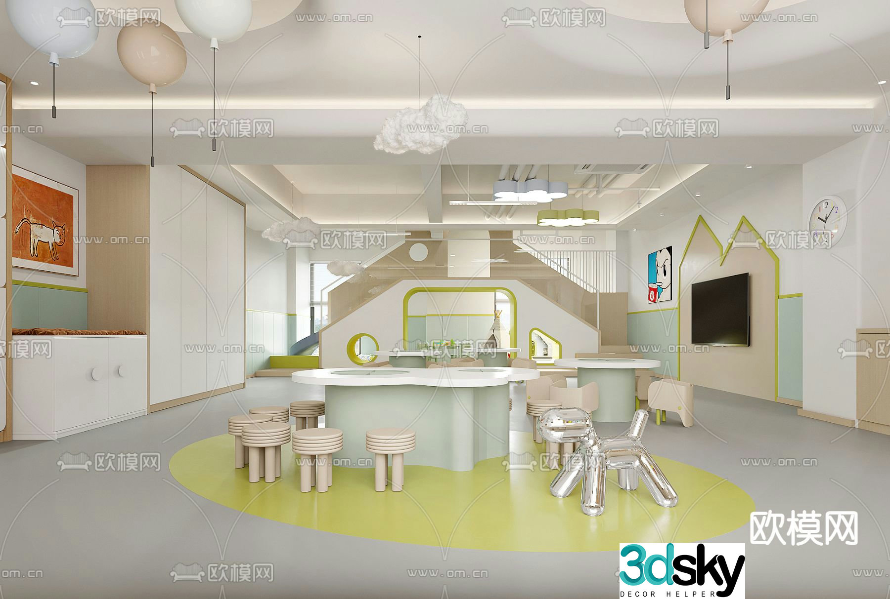 Early childhood kindergarten classroom 3D model