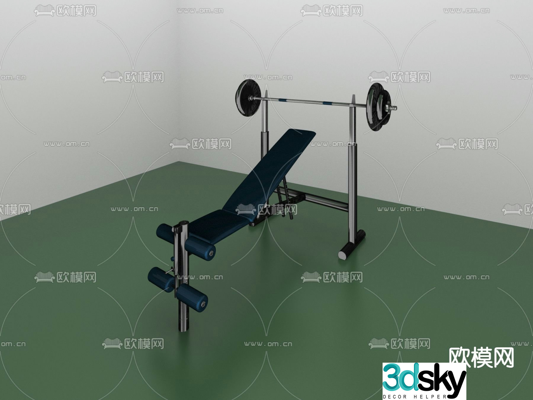 Lying barbell fitness equipment free 3d model
