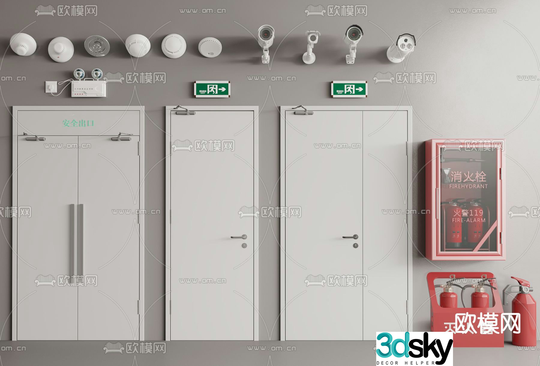 fire door fire door fire extinguisher 3d model