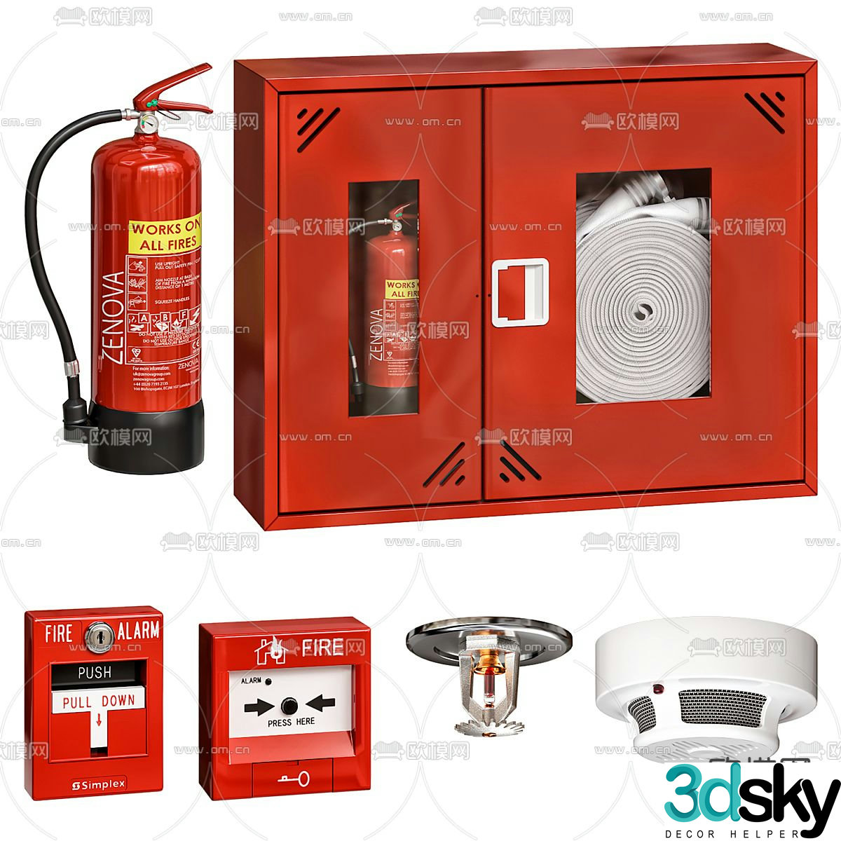 Fire equipment fire extinguisher smoke detector 3d model