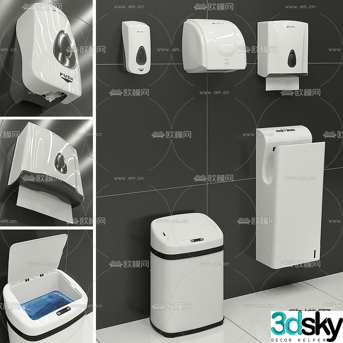 Hand dryer, dryer, trash can 3d model