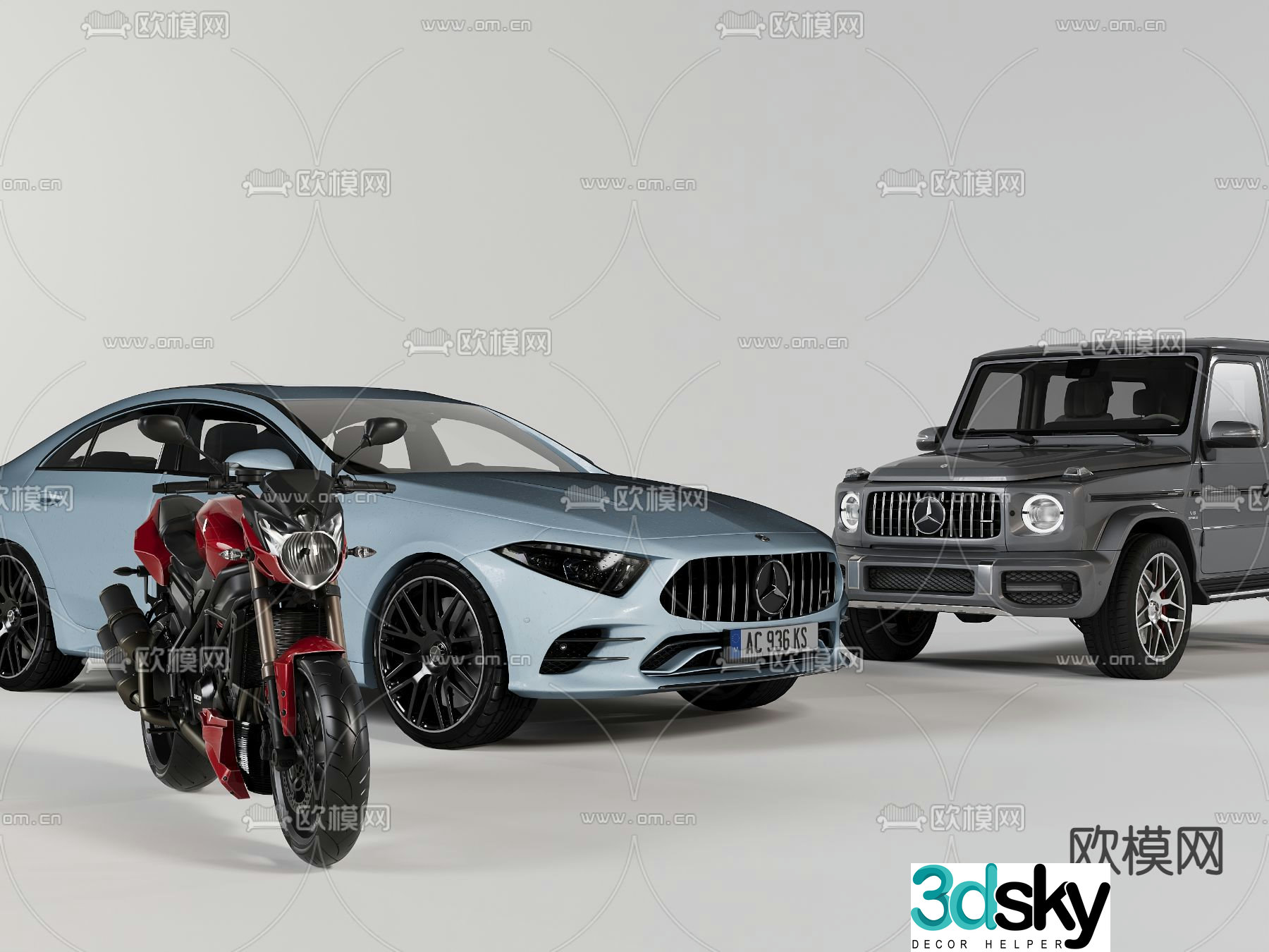 car motorcycle sedan 3d model