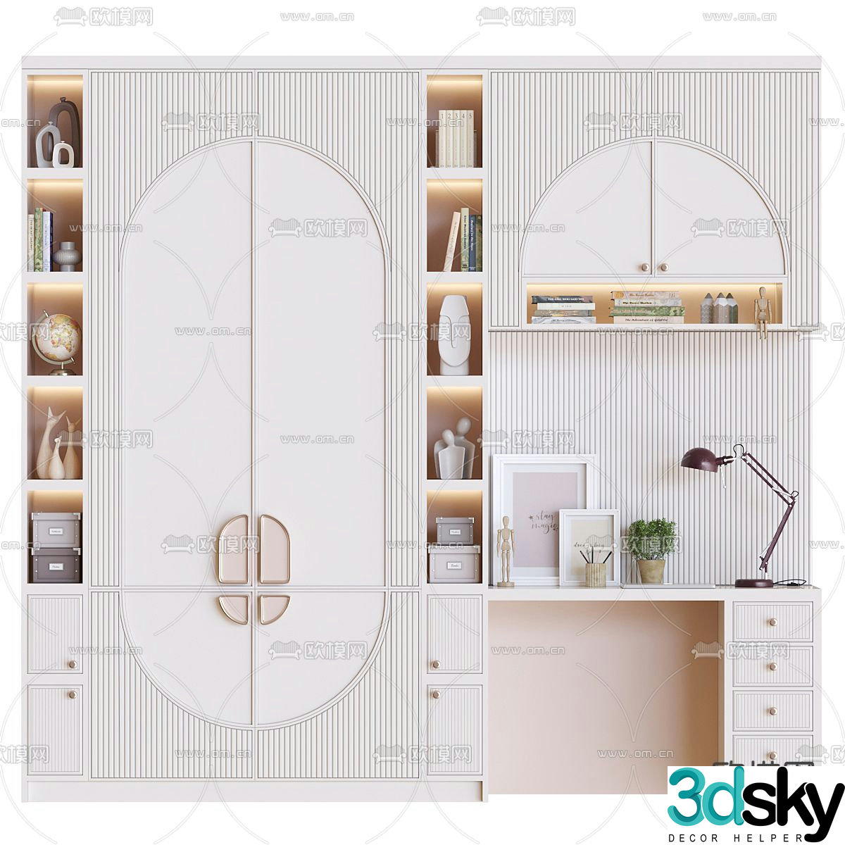 Integrated bookcase children’s desk 3d model