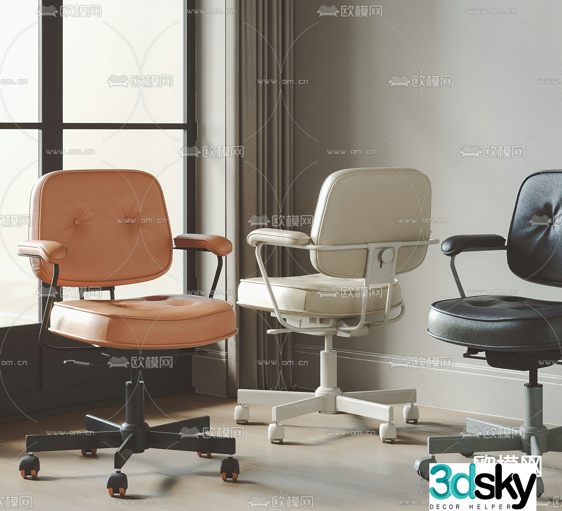 Leather office chair staff chair 3d model