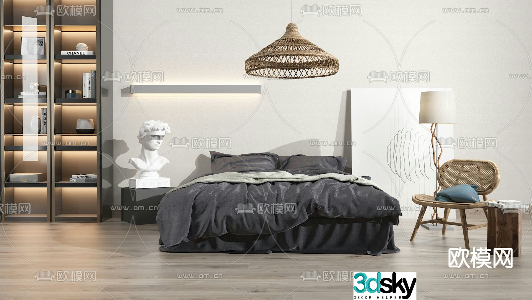 Modern double bed 3d model