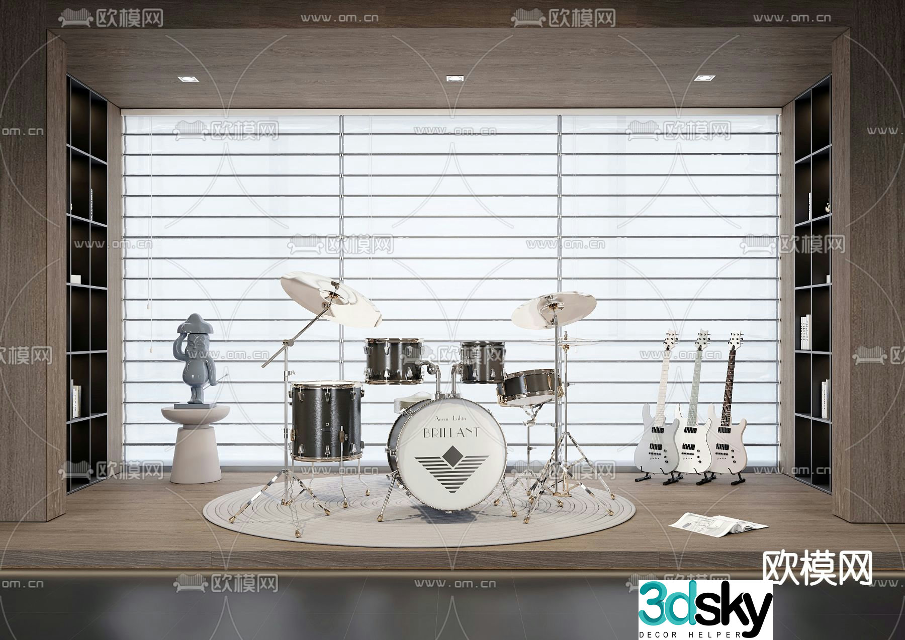 drum set guitar musical instrument 3d model