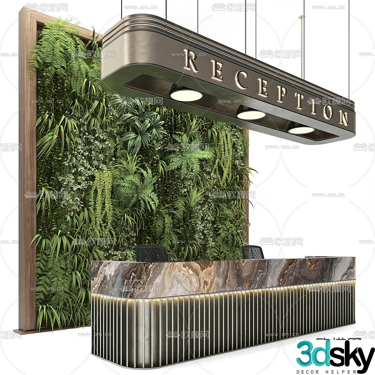 Plant wall front desk reception desk service desk 3D model