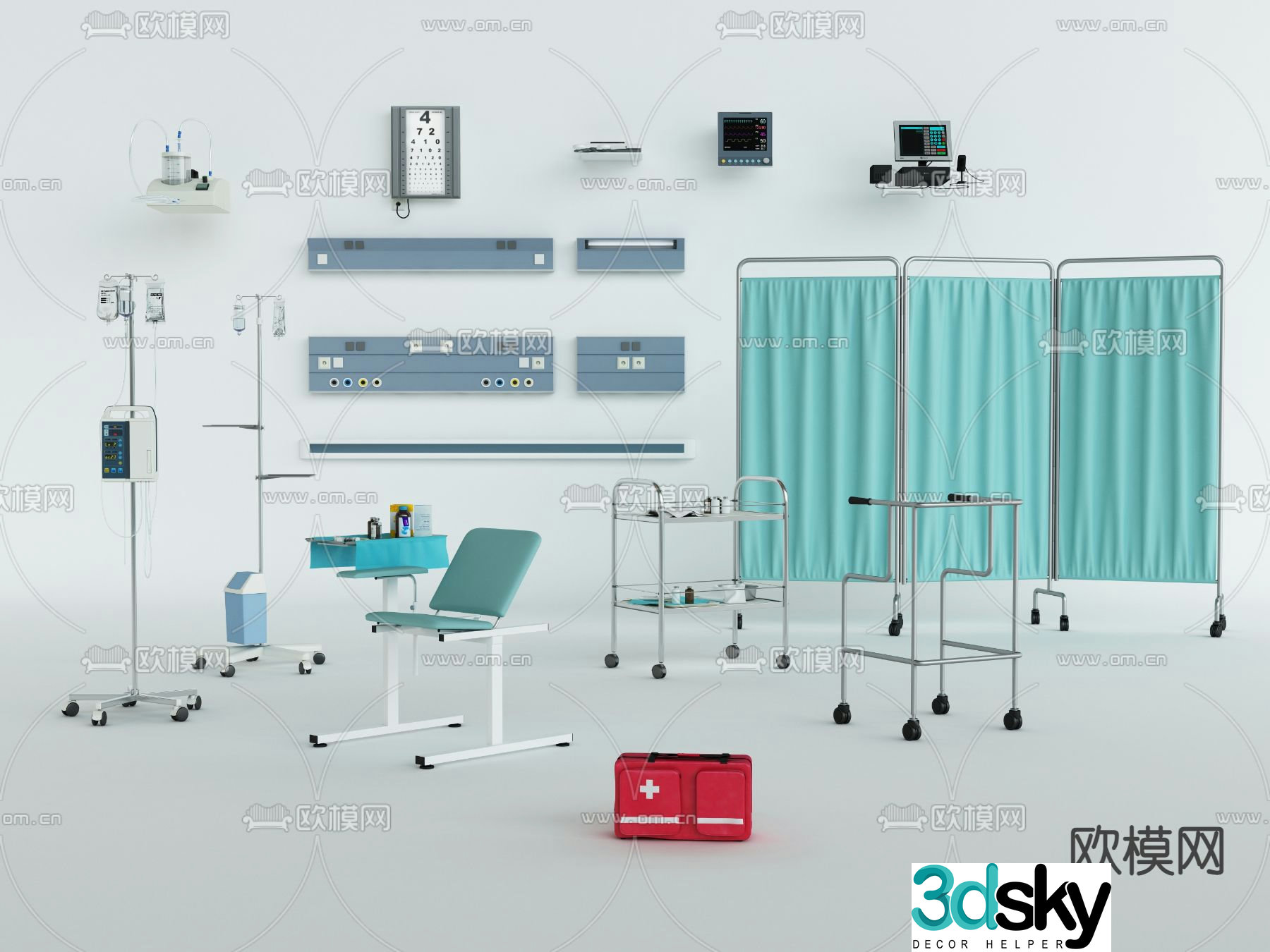 Medical Equipment Bottle Rod Medical Trolley 3D Model