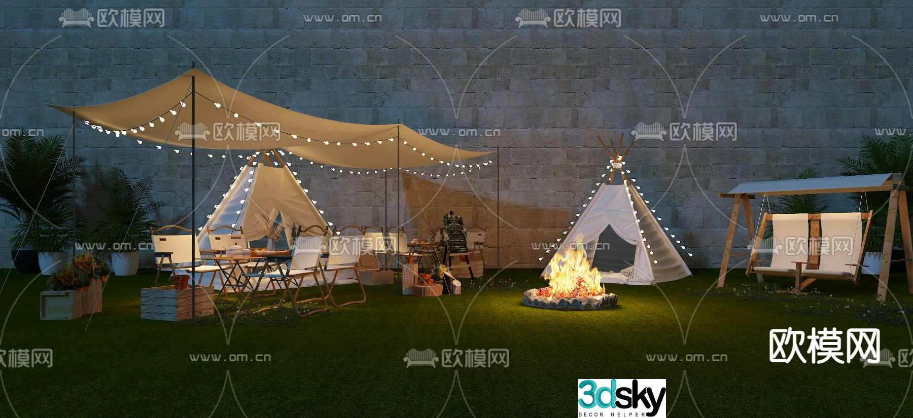 parasol tent campsite 3d model