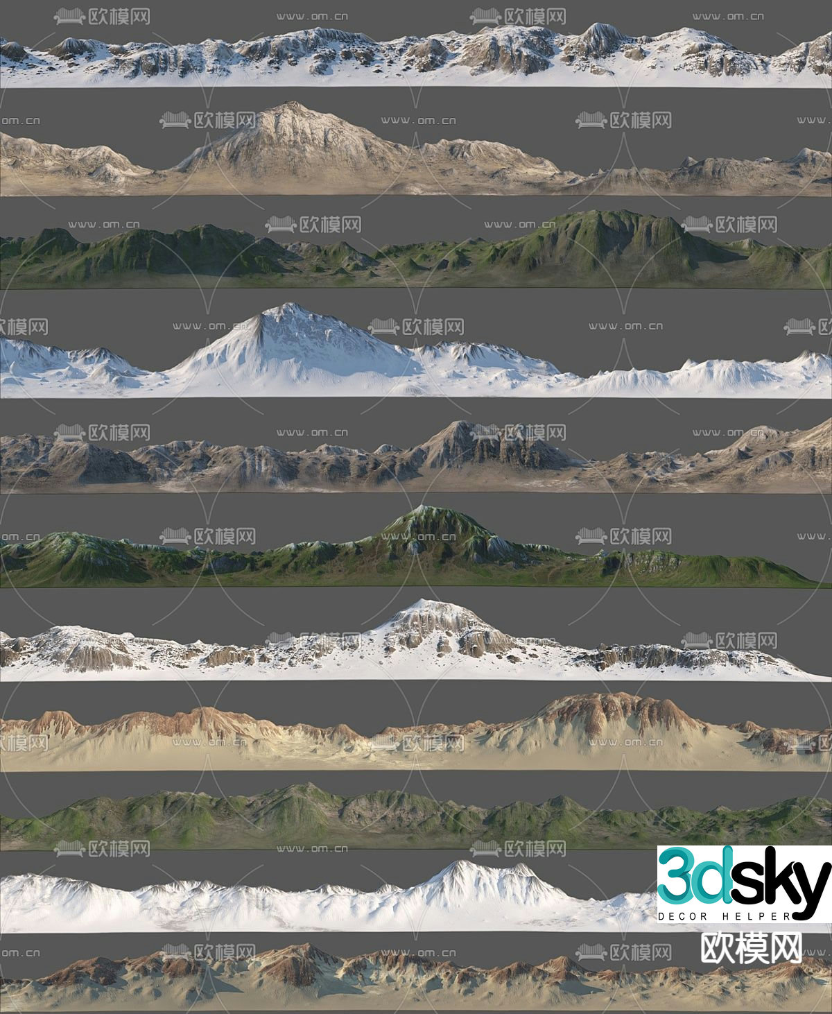 Ring mountain range mountains snow mountain 3d model