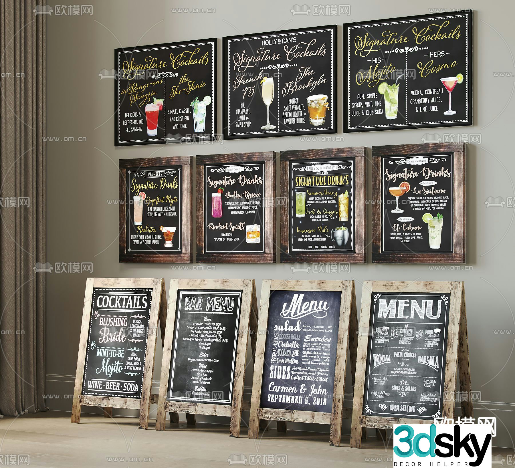 Industrial style blackboard billboard 3d model