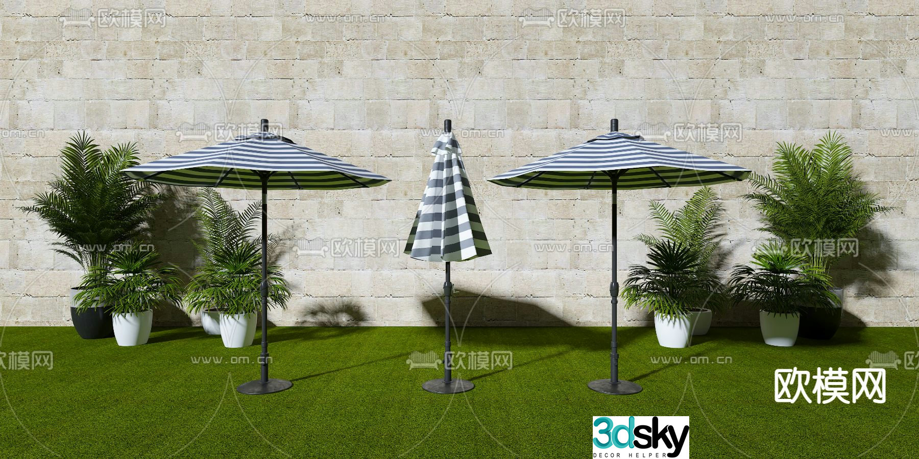 Outdoor parasol striped parasol 3d model