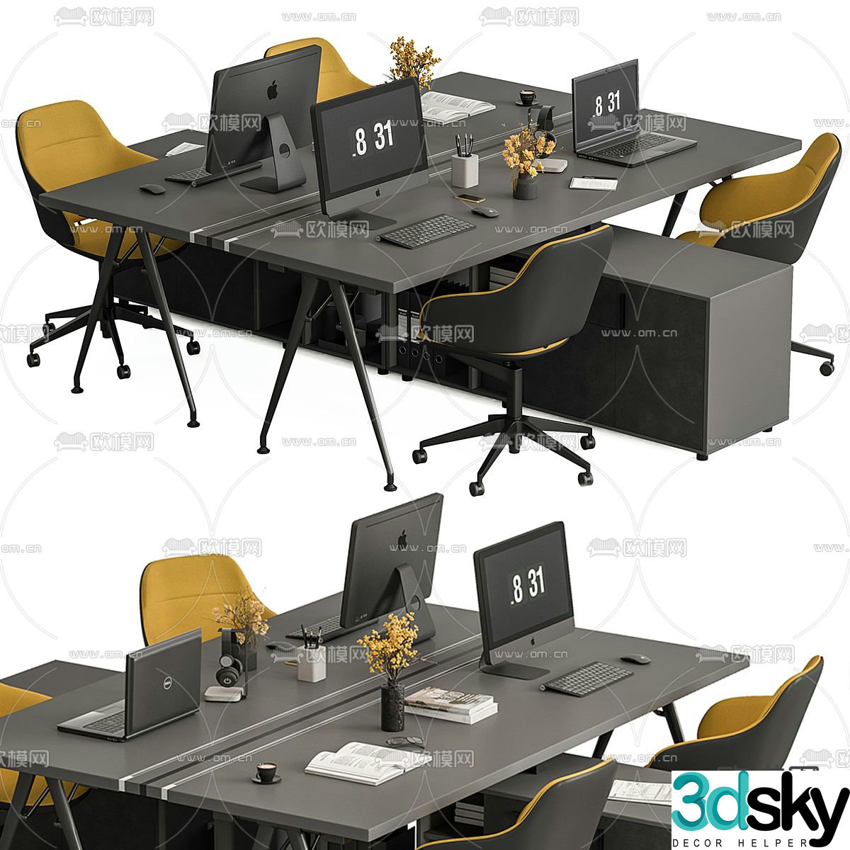 Office desk chair work station card space 3D model