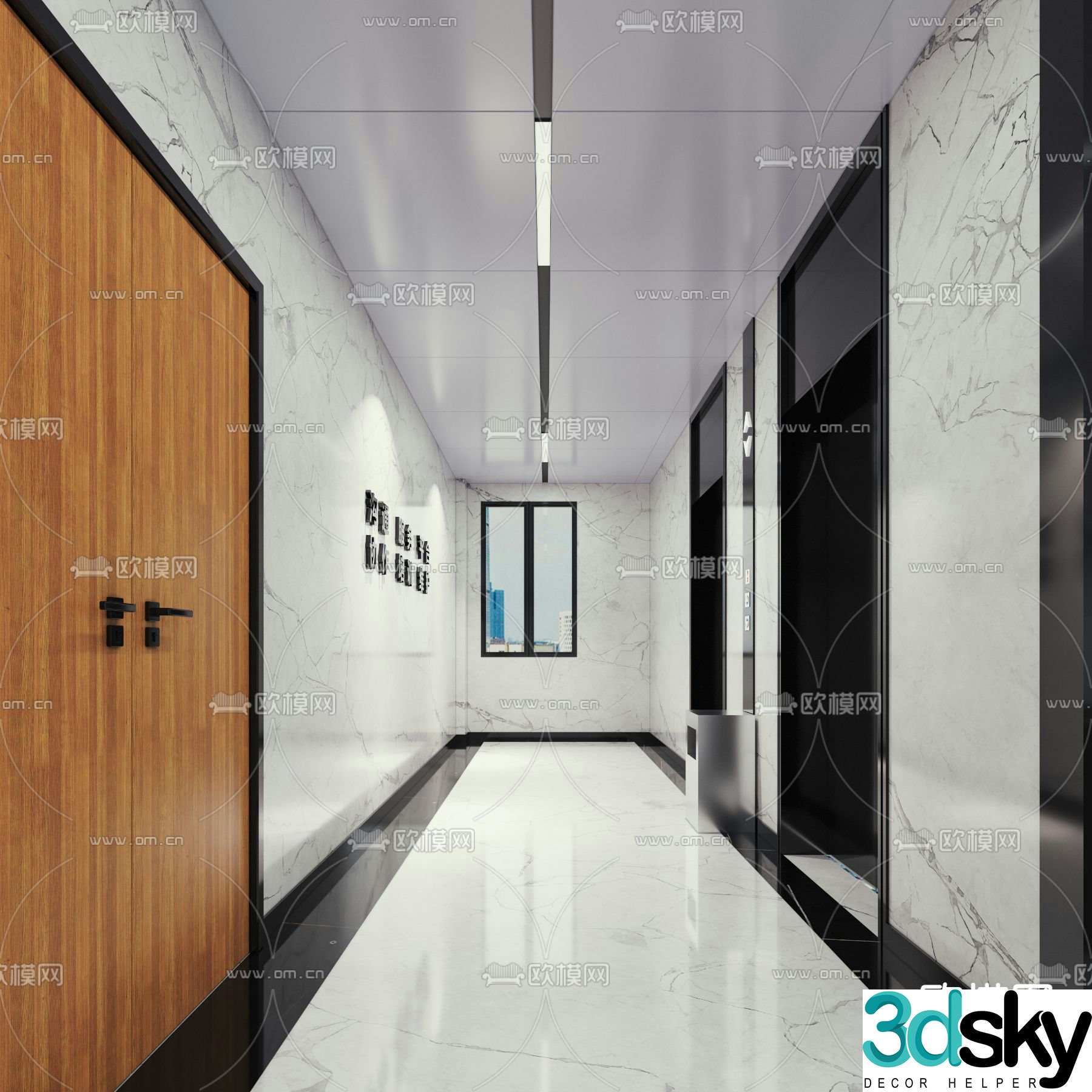 Office corridor aisle elevator 3d model