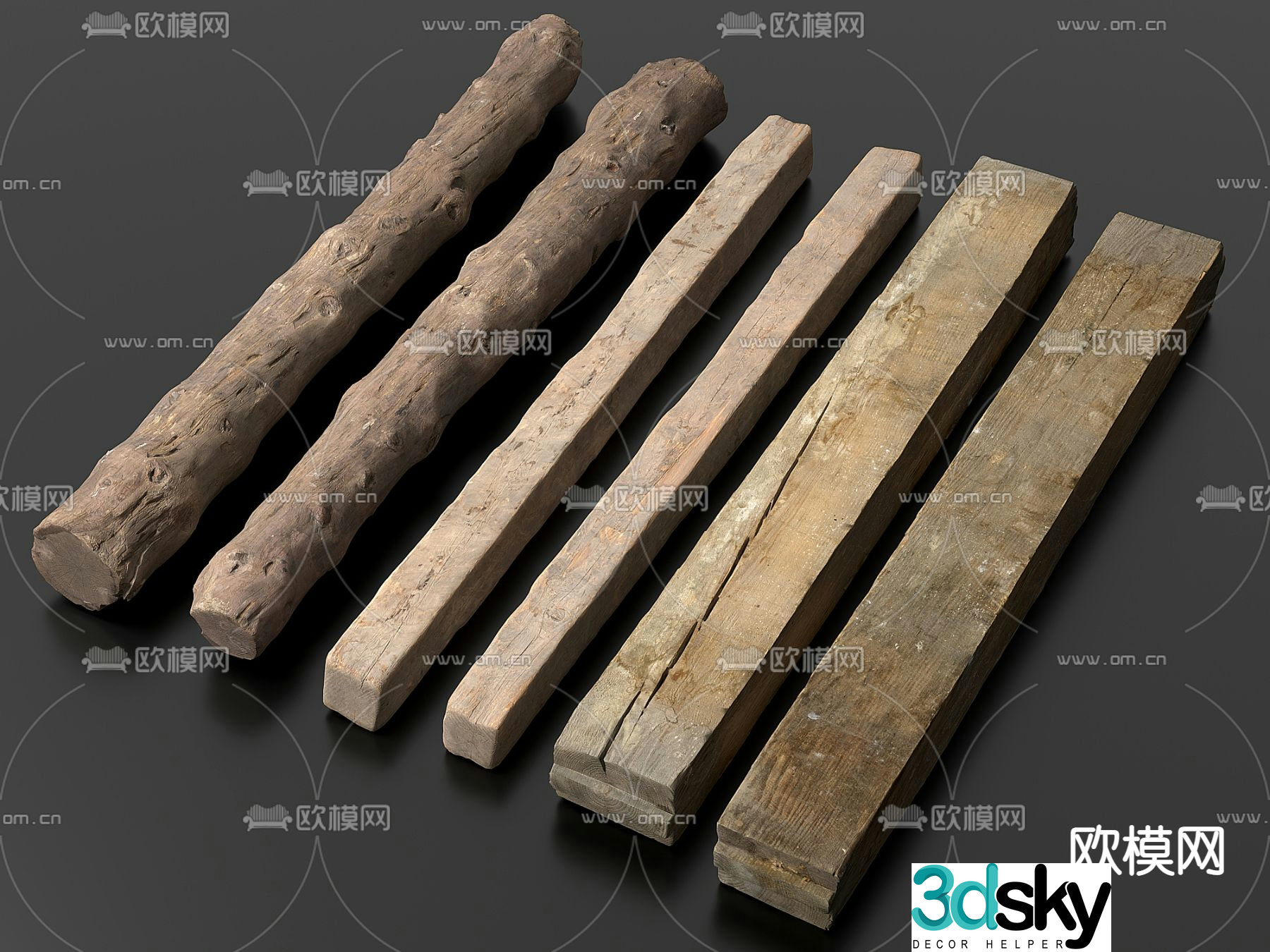 wood wooden beam wood stick rotten wood 3d model