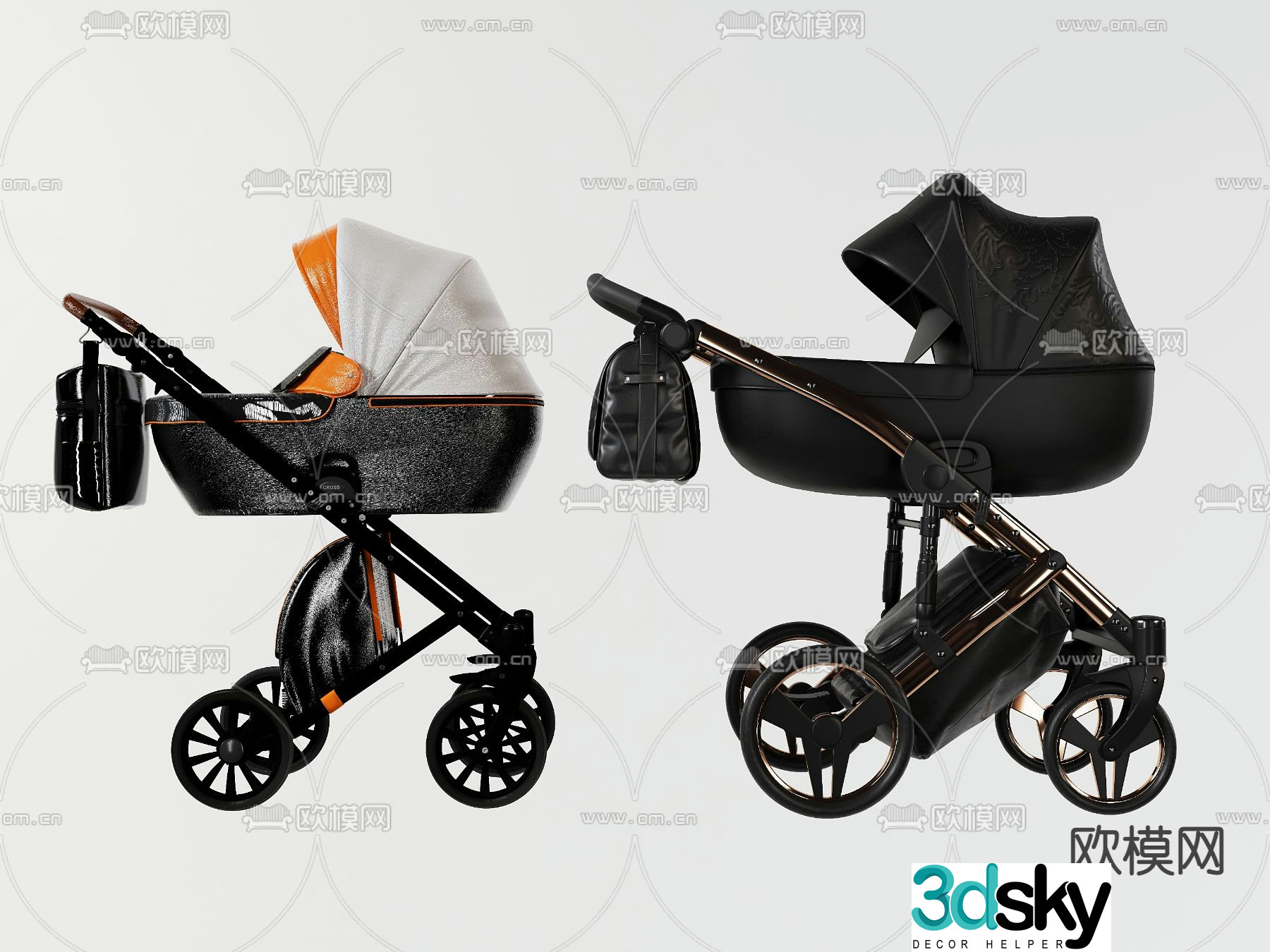 baby folding stroller 3d model