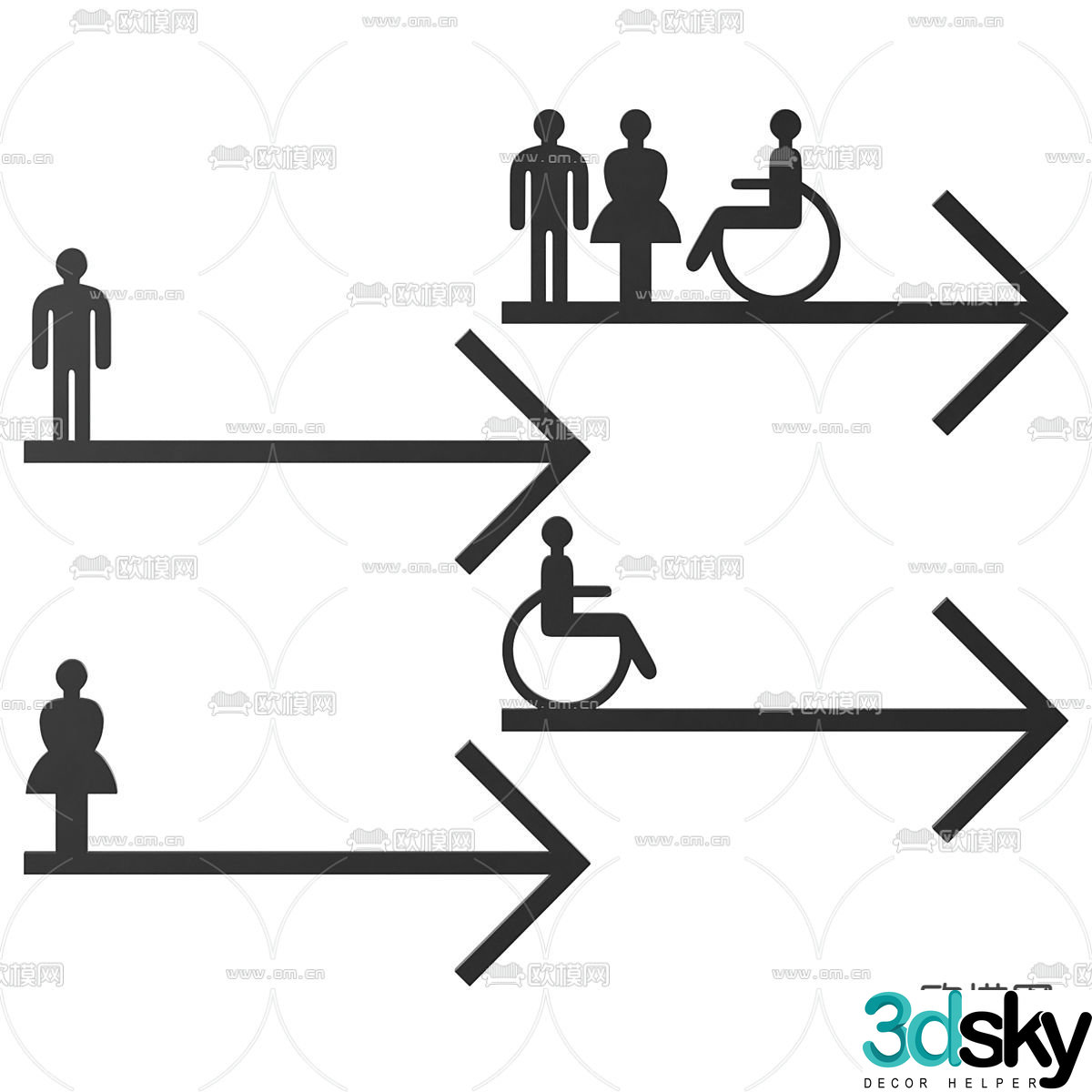 Bathroom sign guide sign 3d model
