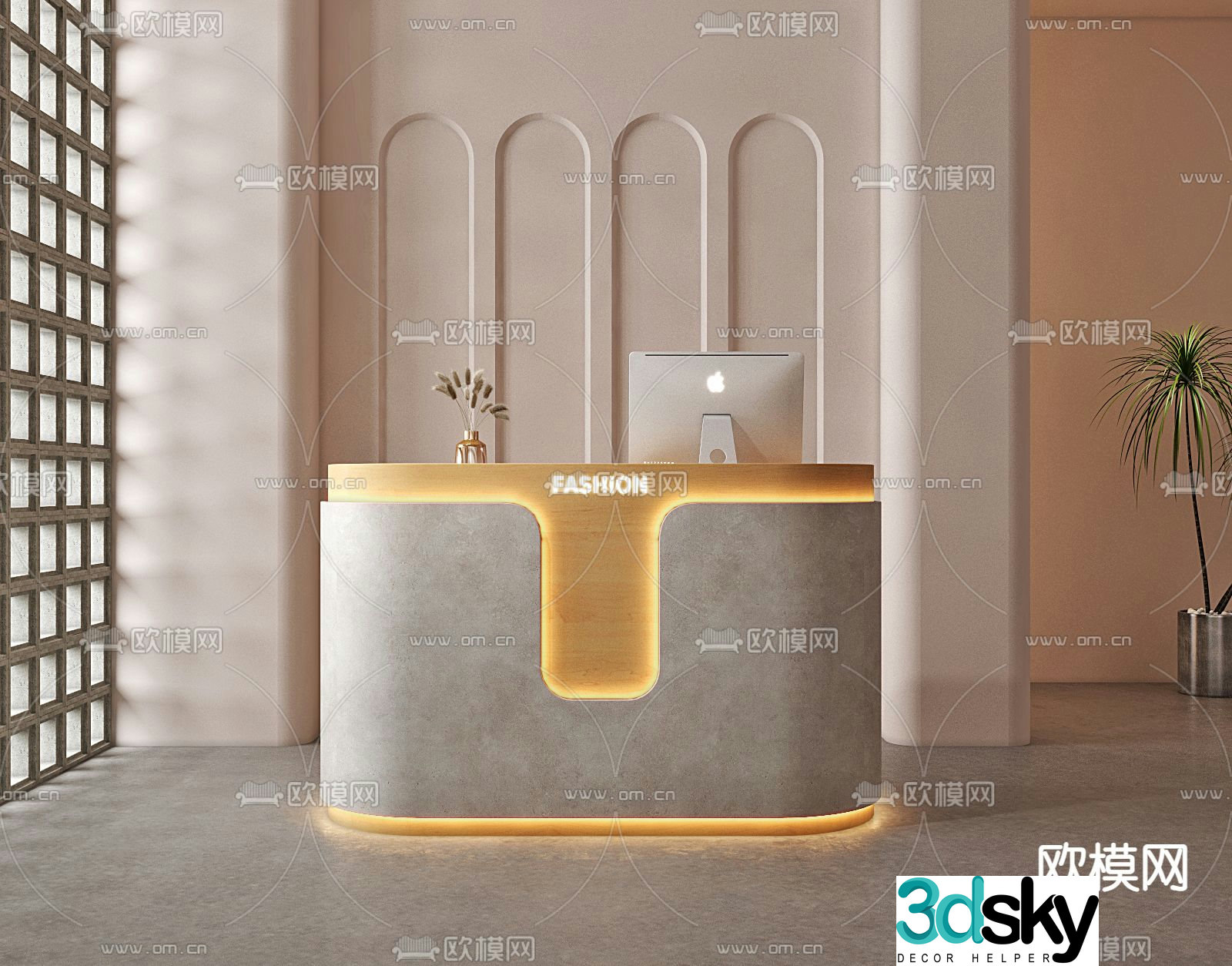 wabi-sabi reception desk cashier front desk 3d model
