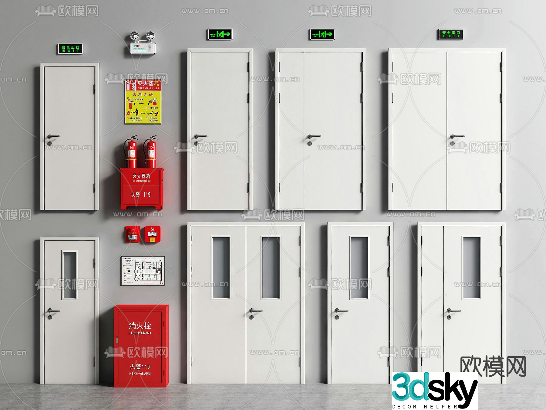 fire door fire door fire hydrant fire extinguisher 3d model