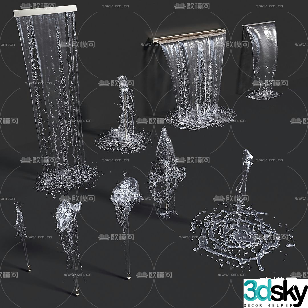 fountain falling water waterfall 3d model