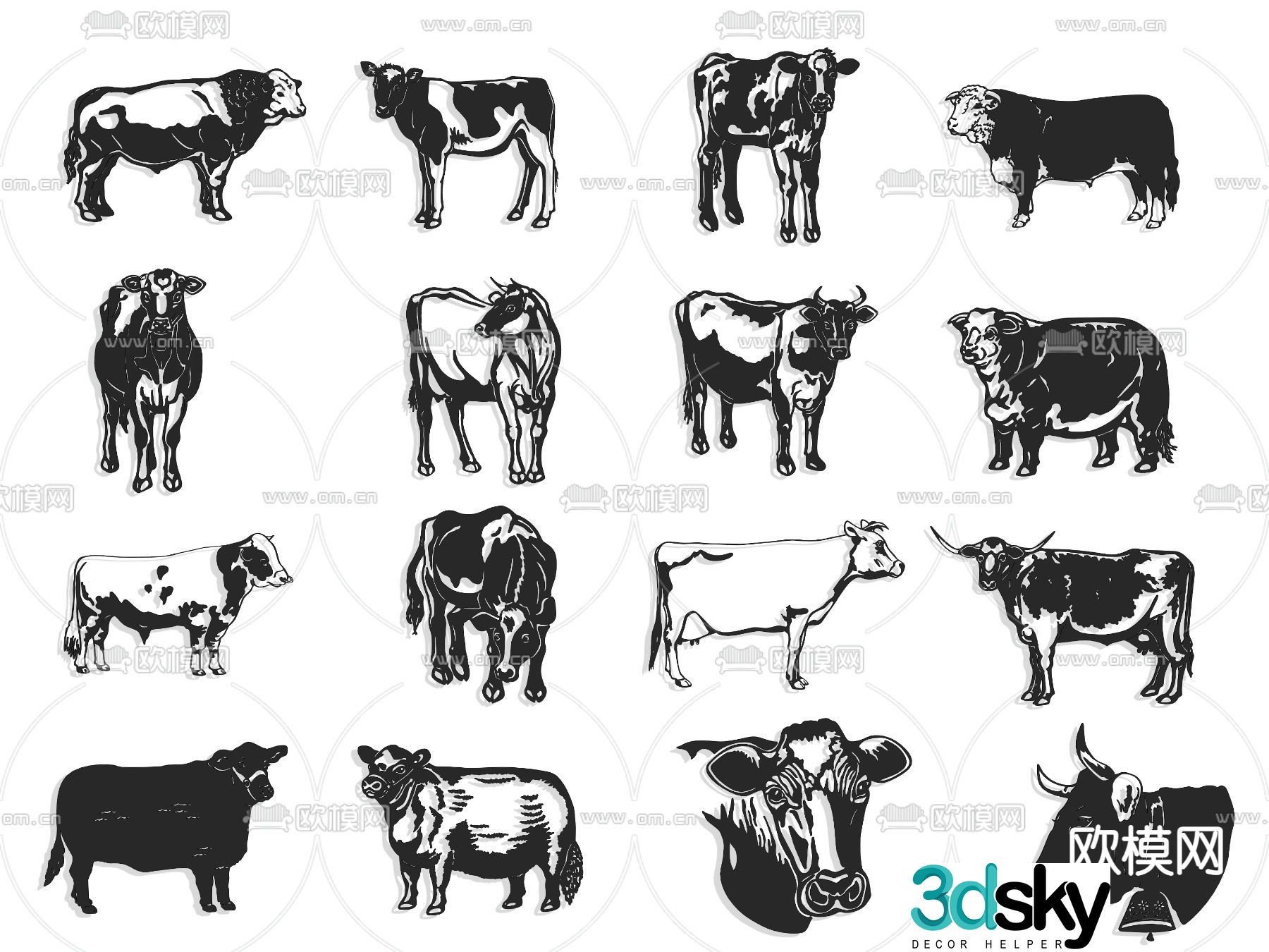 bull cow icon wall decoration 3d model