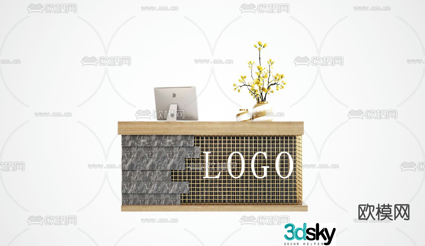 modern service desk reception desk front desk 3d model
