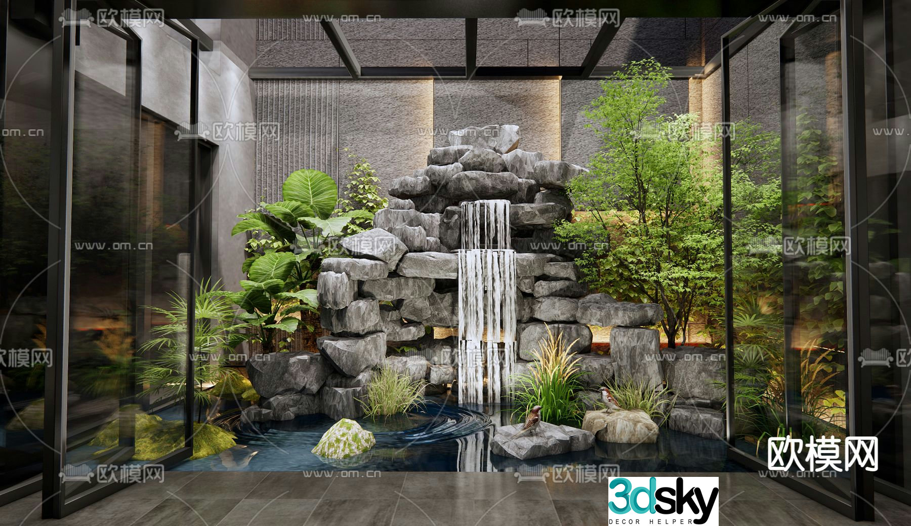 3D model of rockery and waterscape sketch