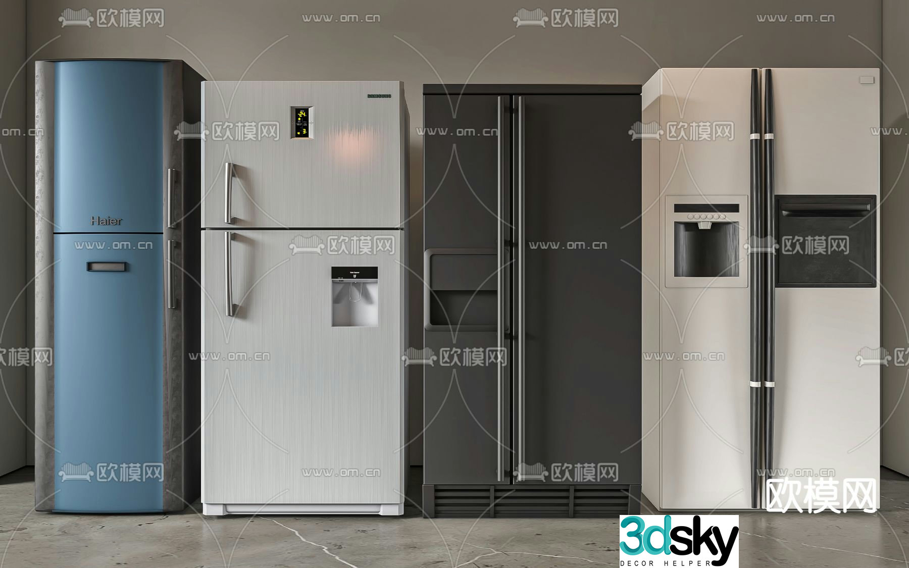 Double door refrigerator freezer 3d model