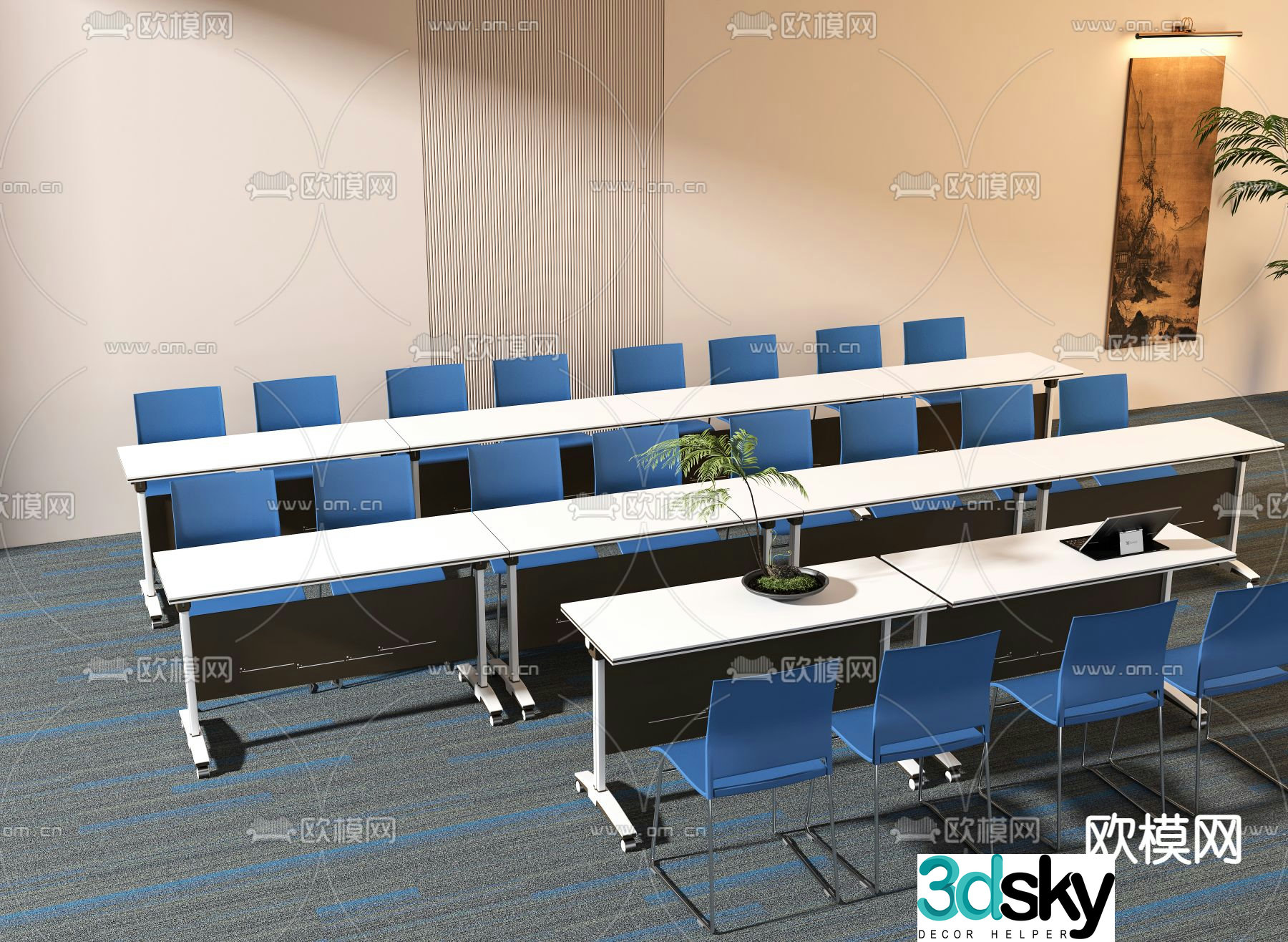 Training table conference table and chairs 3d model
